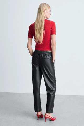 Pantalón cintura elástica efecto piel - Negro