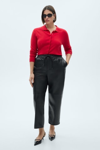 Pantalón cintura elástica efecto piel - Negro