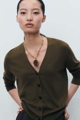 Cardigan maille col V - Kaki
