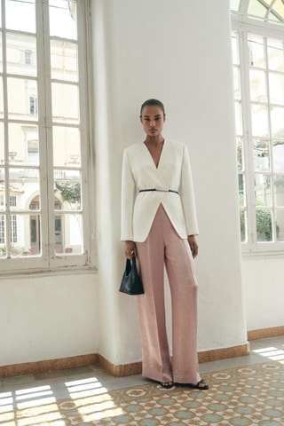 Pantalon satiné effet froissé - Rose clair