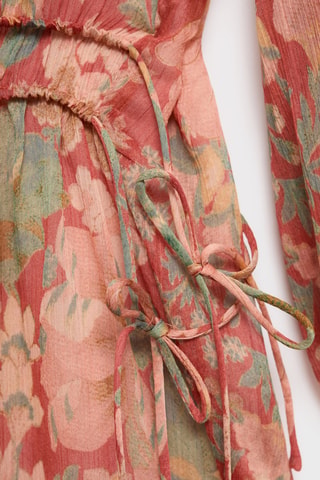 Robe florale manches bouffantes - Rouge