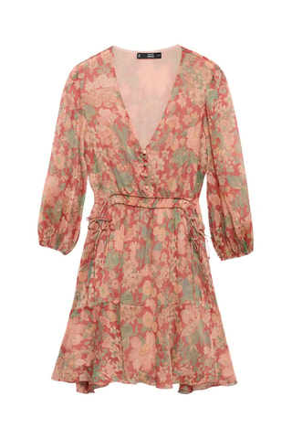 Robe florale manches bouffantes - Rouge