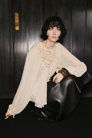 Blouse combinée dentelle - Écru