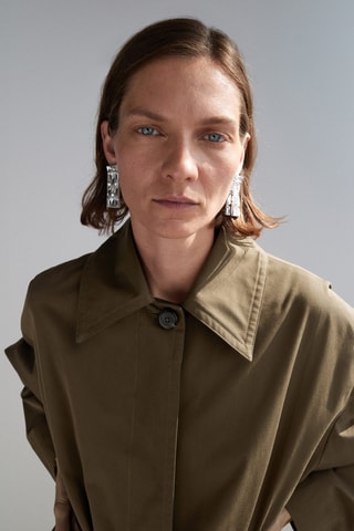 Trench long en coton avec boutons dissimulés - Marron