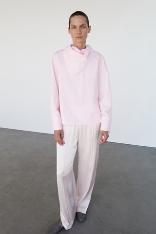 Blouse en popeline avec foulard - Rose clair