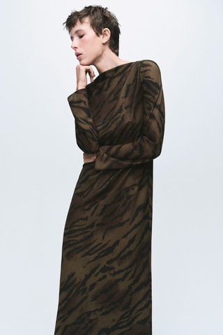 Robe en satin imprimé animal - Marron