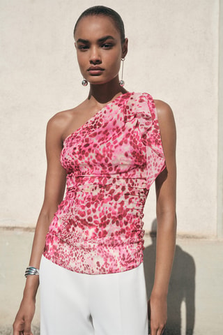 Top asymétrique imprimé - Fuchsia