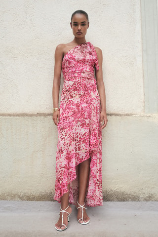 Robe asymétrique en imprimé animal - Fuchsia