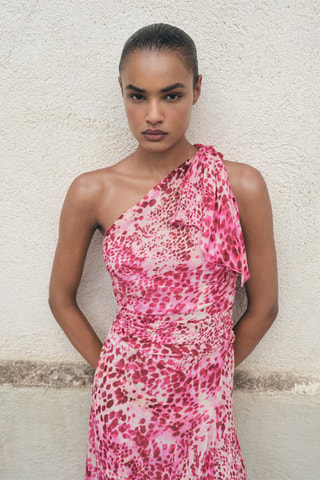 Robe asymétrique en imprimé animal - Fuchsia