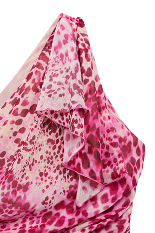 Robe asymétrique en imprimé animal - Fuchsia