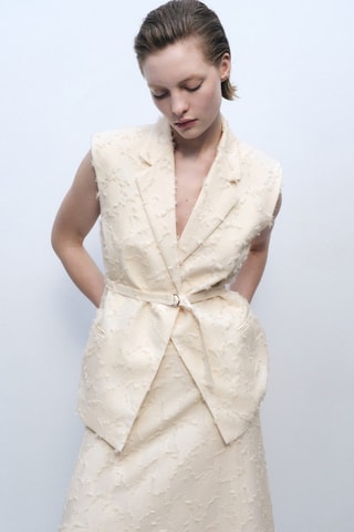Gilet texturé ceinture - Écru
