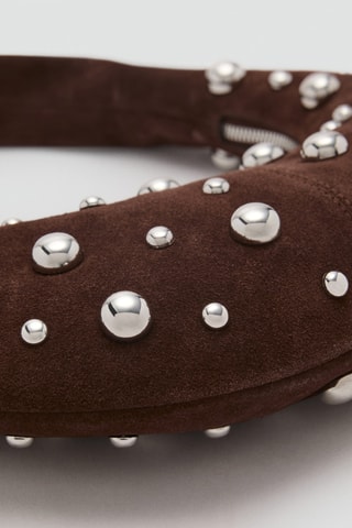 Sac à main en cuir avec application boules métalliques - Marron