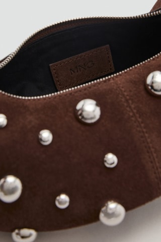 Sac à main en cuir avec application boules métalliques - Marron
