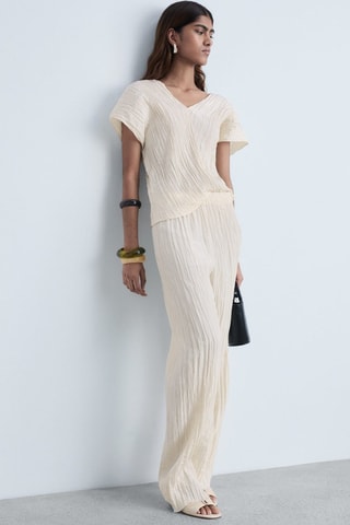 Pantalon droit plissé - Beige