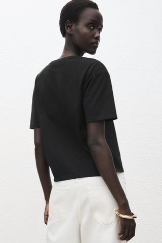 T-shirt coton broderie à fleurs - Noir