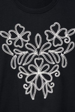 T-shirt coton broderie à fleurs - Noir