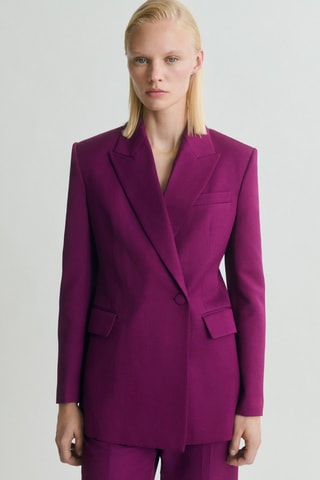 Blazer costume croisé lin mélangé - Fuchsia