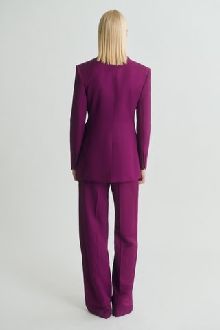 Blazer costume croisé lin mélangé - Fuchsia