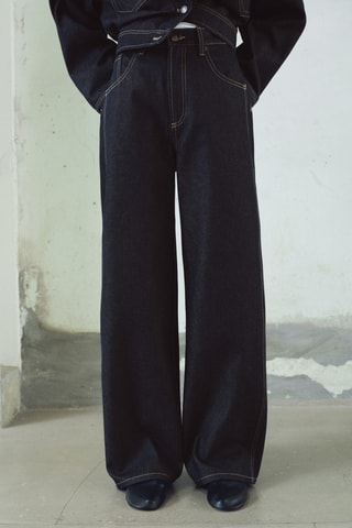 Jean barrel taille haute - Bleu