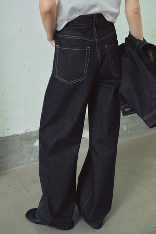 Jean barrel taille haute - Bleu