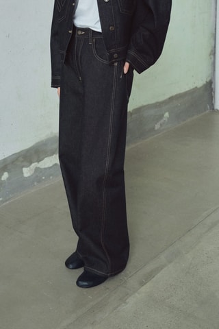 Jean barrel taille haute - Bleu