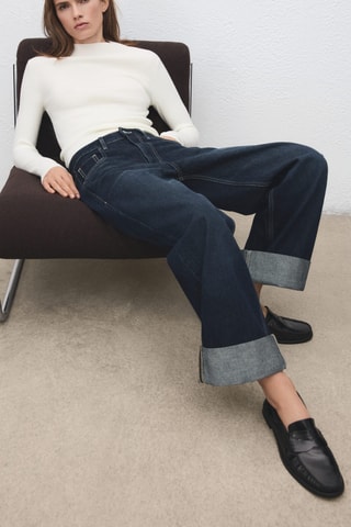 Jean large à revers - Bleu