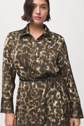 Robe chemisier imprimée avec ceinture - Kaki