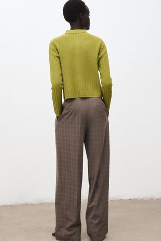 Pull-over maille côtelée col polo - Vert