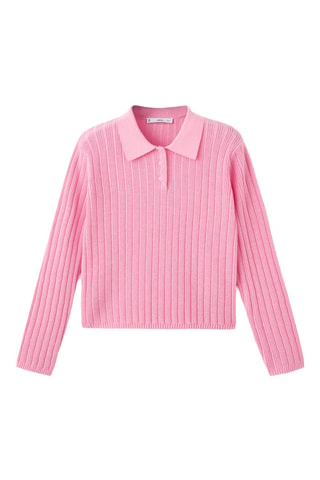 Pull-over maille côtelée col polo - Rose