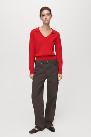 Pull-over maille fine col V - Rouge