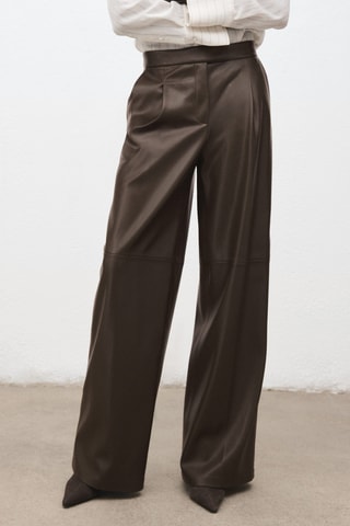 Pantalon large en cuir synthétique - Kaki