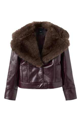Veste cuir synthétique col fourrure - Rouge