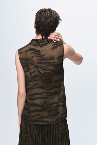 Blouse à imprimé animal avec col bénitier - Marron