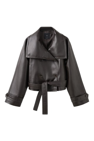 Veste maxi revers similicuir - Marron