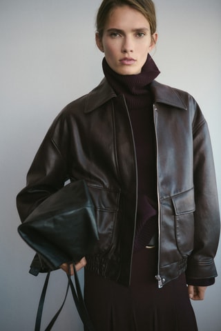 Veste oversize cuir synthétique - Marron