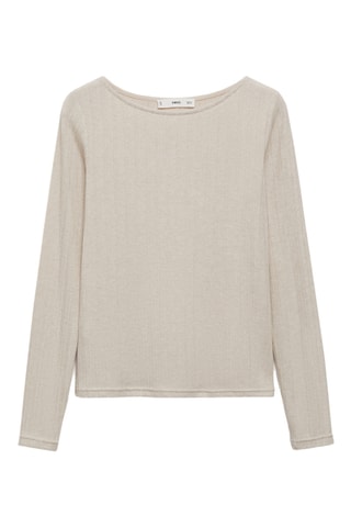 T-shirt manches longues pointelle - Gris clair