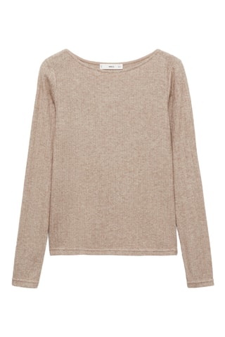 T-shirt manches longues pointelle - Marron clair