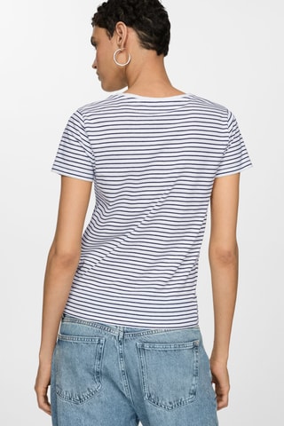T-shirt rayures logo - Bleu marine