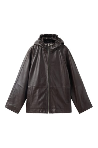 Veste 100 % cuir à capuche - Marron