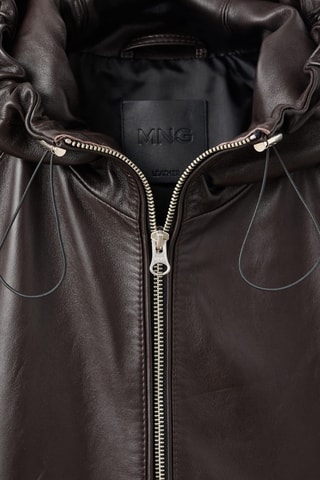 Veste 100 % cuir à capuche - Marron