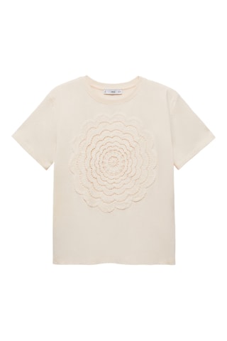 T-shirt brodé fleur en crochet - Écru