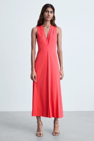 Robe en maille col V - Orange