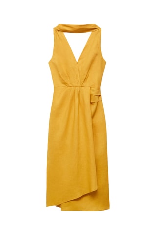Robe midi plissée en lin - Moutarde
