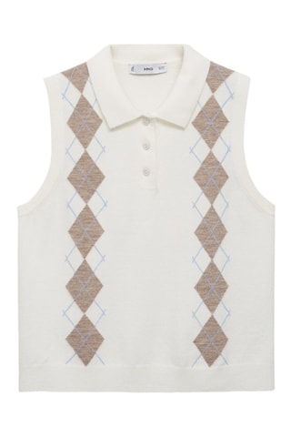 Gilet losanges col polo - Écru