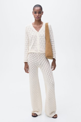 Pantalon droit maille côtelée - Écru