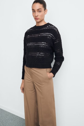 Pull en maille ajourée - Bleu marine