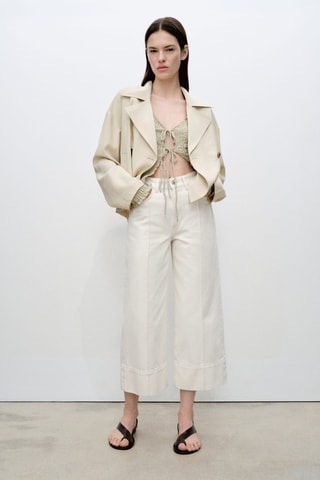 Jean wideleg crop coutures - Écru