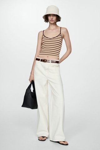 Top maille côtelée bretelles fines - Beige