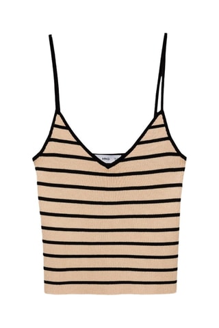 Top maille côtelée bretelles fines - Beige