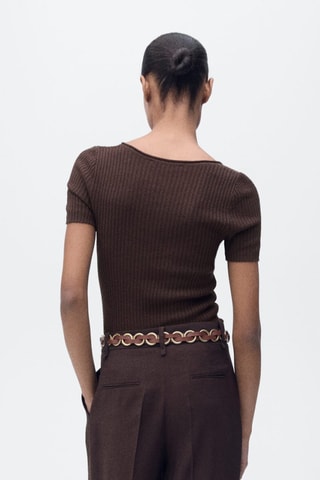 Pull maille lin mélangé - Marron
